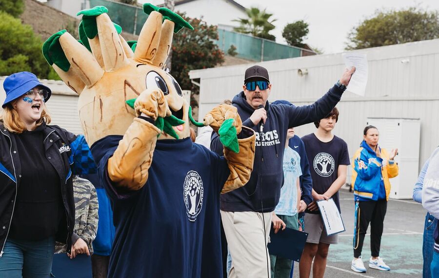 School mascot at a pep rally